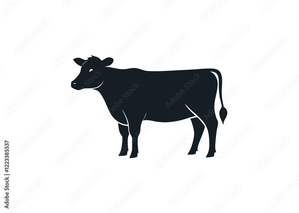 Cow silhouette on animal print background. Can be used for butcher shop, market, menu design, packaging and labels. Vector illustration. Cow silhouette on animal print background. Can be used for butcher shop, market, menu design, packaging and labels. Vector illustration.