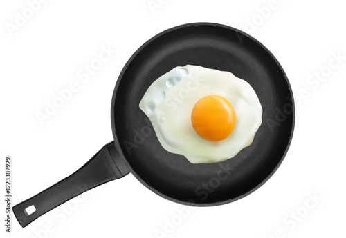 Realistic fried eggs in a frying pan. 3d fried eggs with frying pan