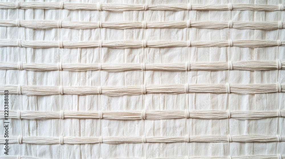 A textured fabric with a series of horizontal and vertical lines, creating a grid-like pattern in neutral tones. A textured fabric with a series of horizontal and vertical lines, creating a grid-like pattern in neutral tones.