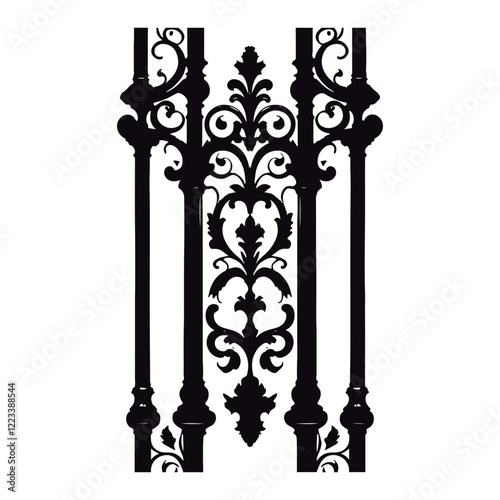 Beautiful and ornamental silhouette of black bars. Vector silhouette of decorative ornamental iron
