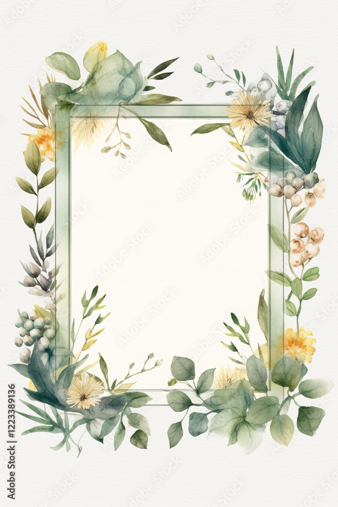 Naklejka premium Watercolor leaf frame