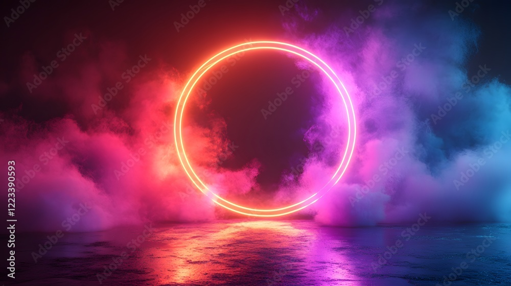 neon background, neon circle with clouds neon background, neon circle with clouds