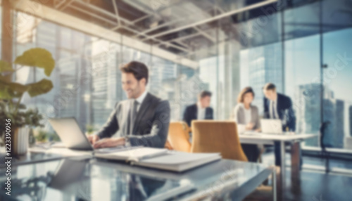 Blurred background with business people working group