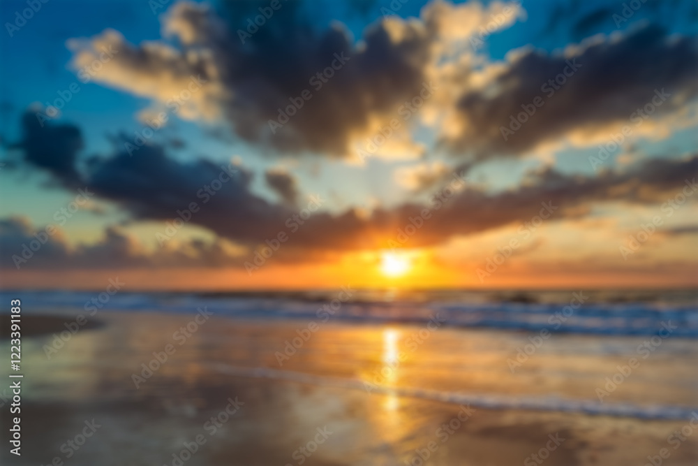 Conceptual blurry scenario of a beach at the sunset