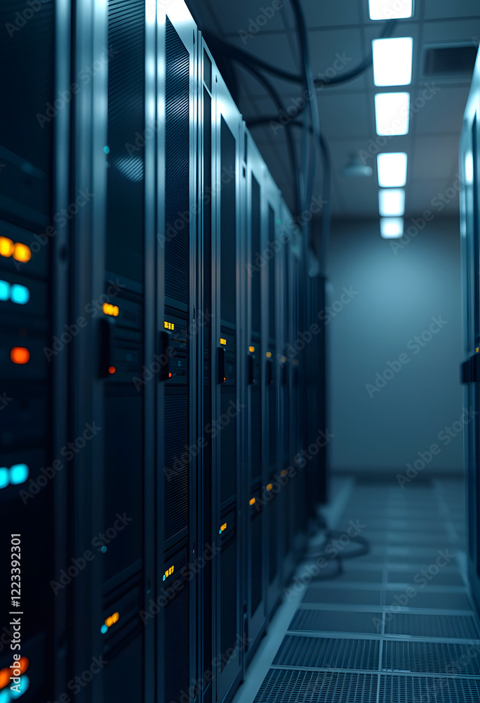 Naklejka premium Server Room, Data Center, Network Hardware, Technology Infrastructure