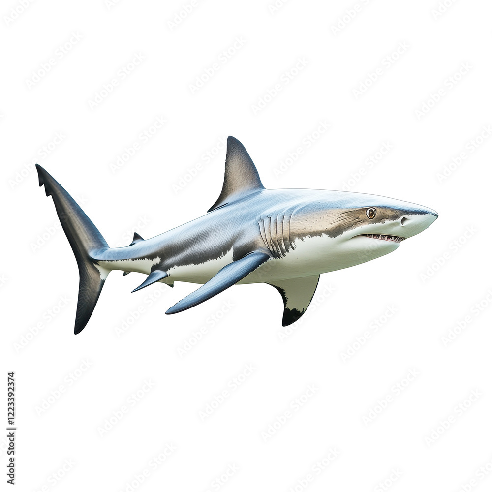 Obraz premium Shark swimming gracefully against a clean Transparent background showcasing its sleek form and features, Shark isolated on PNG background