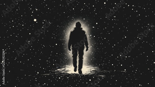 Silhouette Walk in Starry Night: Cosmic Adventure and Mystical Exploration