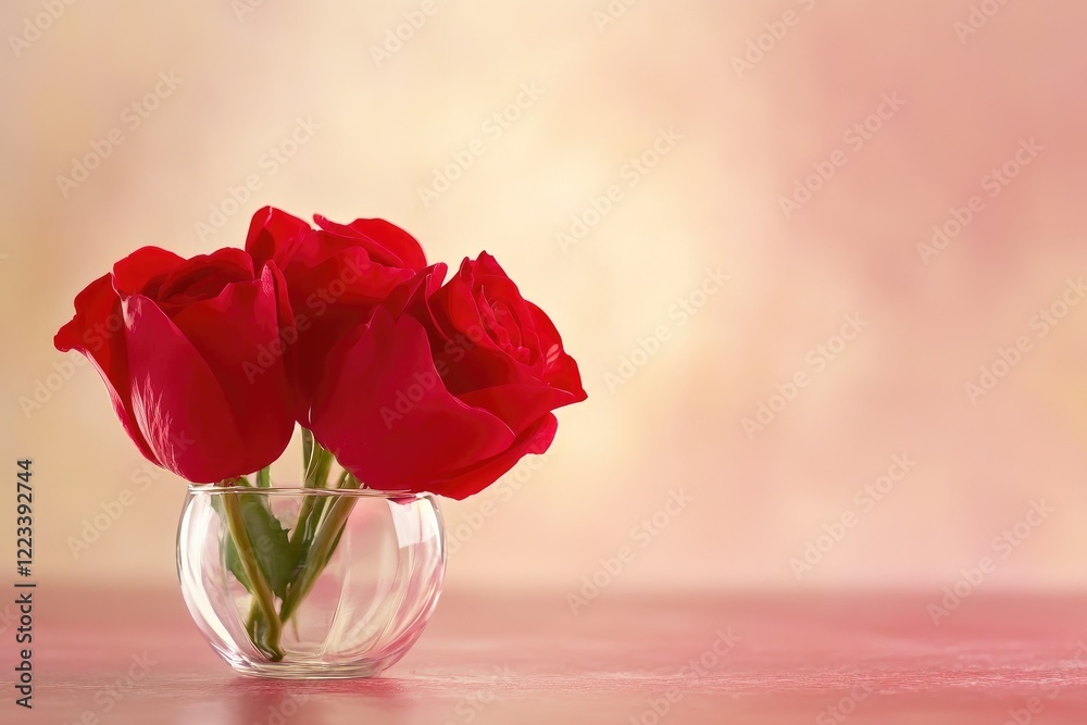 Fototapeta premium A Cozy Trio Of Roses In A Small Transparent Vase