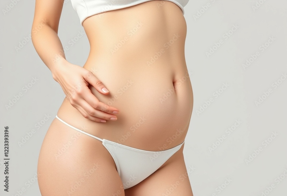 A relaxed female figure with a subtle curved belly A relaxed female figure with a subtle curved belly