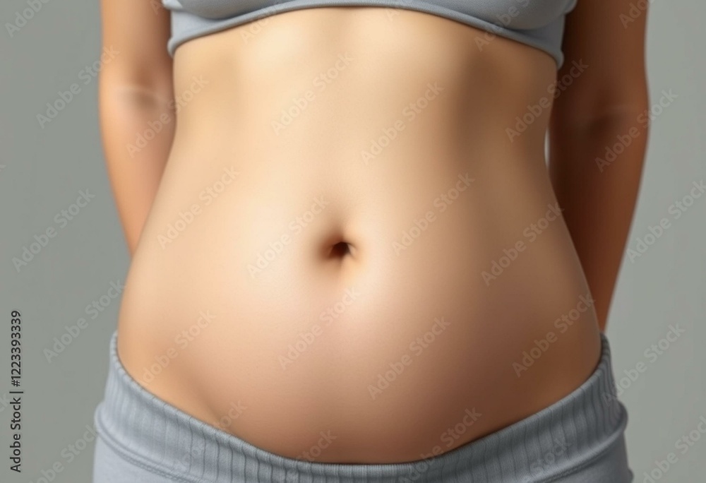 Photorealistic human belly with gentle curvature and subtle sheen Photorealistic human belly with gentle curvature and subtle sheen