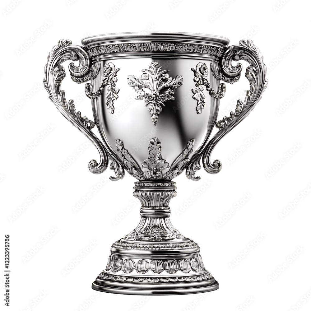 Fototapeta premium Elegant Silver Trophy Cup Ornate Design Award Winner Prize Competition Achievement Success Victory