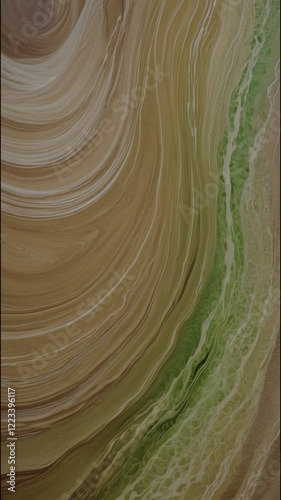 Abstract image showcasing colorful liquid streams creating wave-like movements in shades of terracotta, green, and brown, forming an intricate and mesmerizing pattern, hypnotic meditative background, 