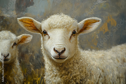Wallpaper Mural Cute lamb looking directly at the viewer in a pastoral setting with another lamb nearby Torontodigital.ca