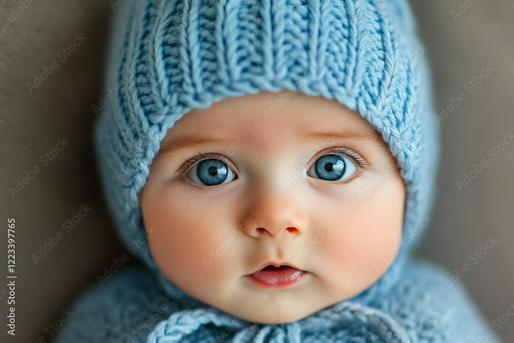 Generative AI image of a sleeping newborn baby in a cozy knitted outfit during a serene photo shoot Generative AI image of a sleeping newborn baby in a cozy knitted outfit during a serene photo shoot