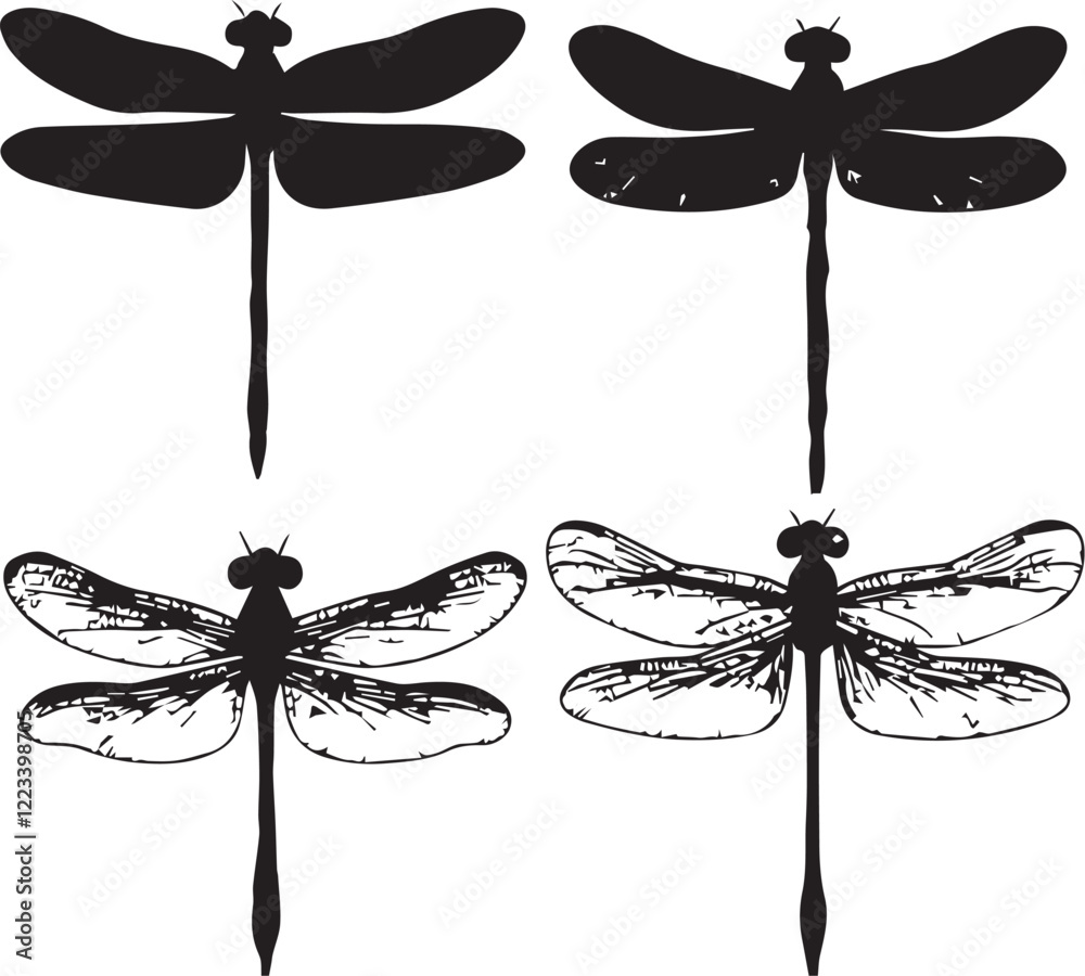 Set dragonflies. Hand drawn vector illustration Set dragonflies. Hand drawn vector illustration