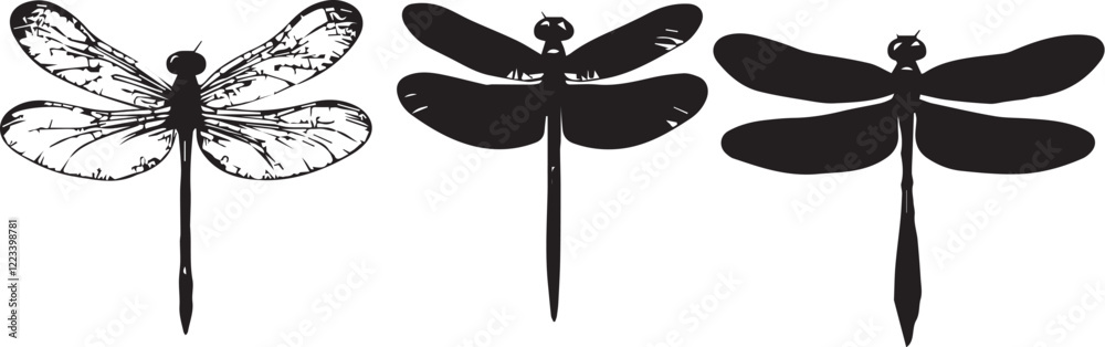 Set dragonflies. Hand drawn vector illustration Set dragonflies. Hand drawn vector illustration