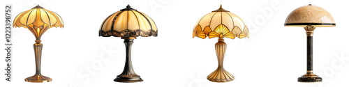 Art deco table lamp isolated on transparent background, PNG, Set of