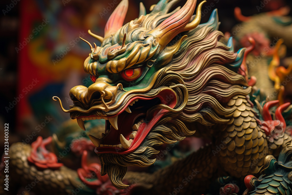 Naklejka premium Generative AI picture concept of chinese asian new year, traditional decorations customs food carnival