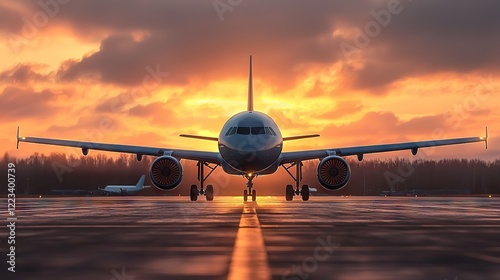 Airplane taking off at sunset airport runway photography dramatic sky ground level travel adventure photo