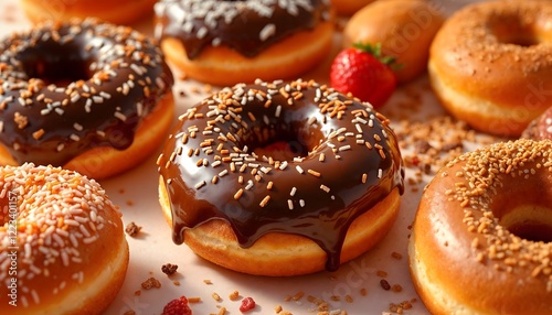 Delicious Chocolate Glazed Donuts with Sprinkles photo