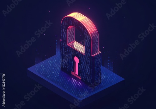A digital illustration of an open lock with the key being composed entirely from binary code, symbolizing advanced security technology and data protection in modern IT advertising Generative AI
