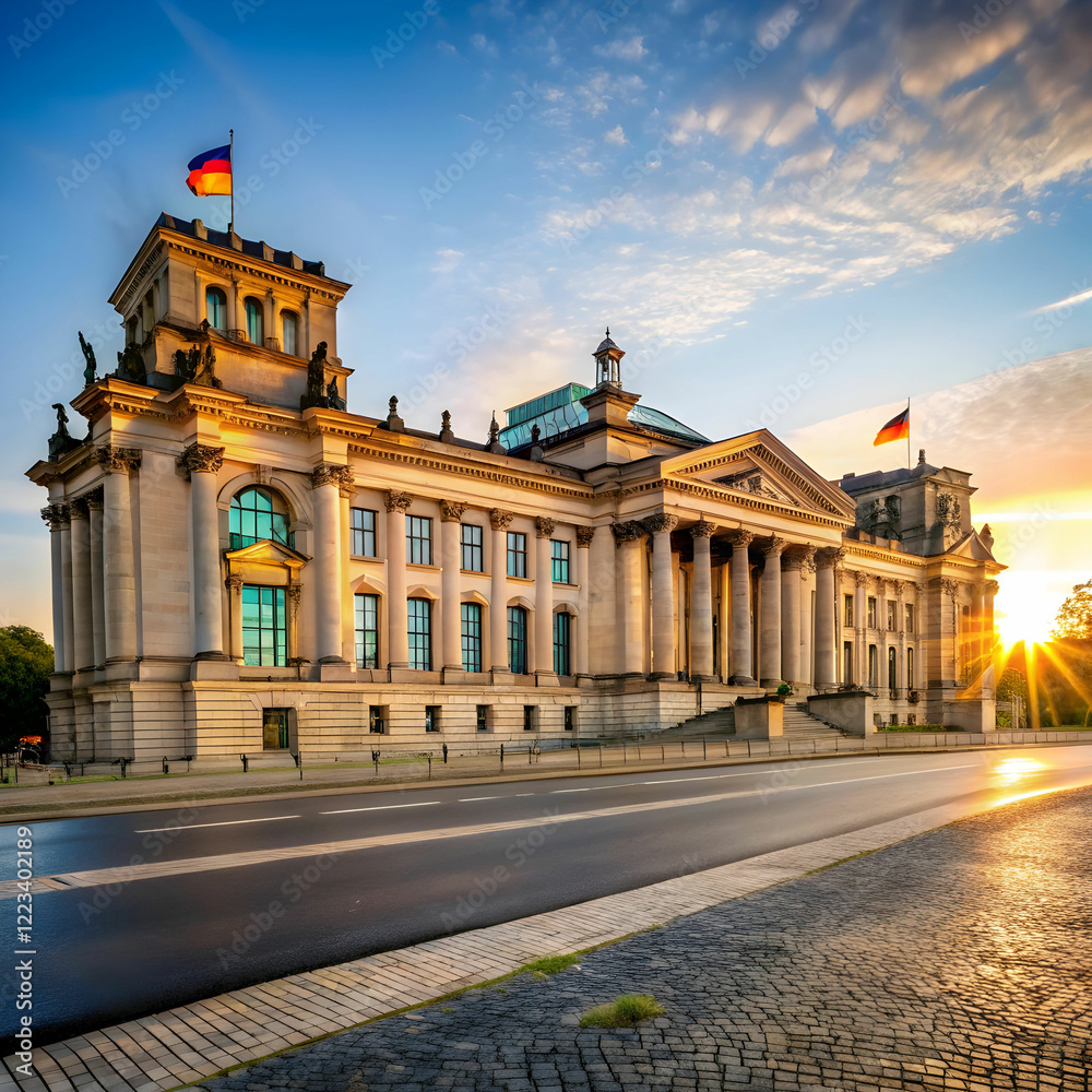 Obraz premium street view with reichtag building during the morn