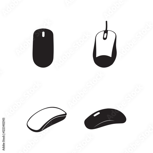 Computer mice, monochrome icons digital technology silhouette vector 