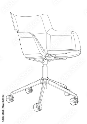 Adjustable Rolling Chair, Office chair editable vector illustration on white background. chair Line art, clip art. swivel chair, Hand-drawn design elements.