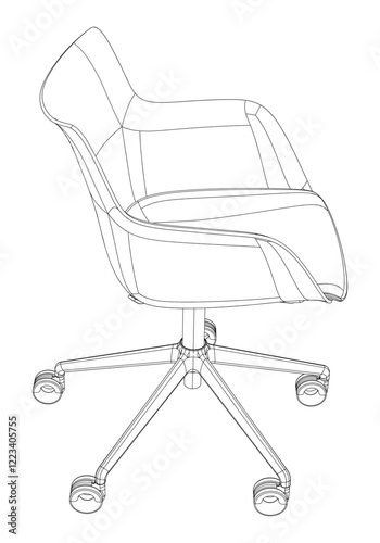 Adjustable Rolling Chair, Office chair editable vector illustration on white background. chair Line art, clip art. swivel chair, Hand-drawn design elements.