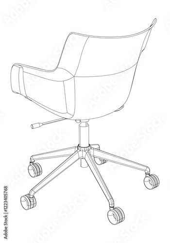 Adjustable Rolling Chair, Office chair editable vector illustration on white background. chair Line art, clip art. swivel chair, Hand-drawn design elements.
