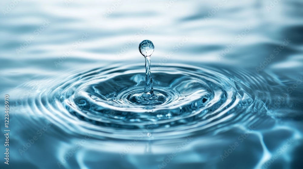 Water Droplet Impacting Calm Surface Blue Ripples Abstract Nature Background Clean Serenity Peaceful Aqua Liquid Texture Tranquil Cool Refreshing Water Droplet Impacting Calm Surface Blue Ripples Abstract Nature Background Clean Serenity Peaceful Aqua Liquid Texture Tranquil Cool Refreshing