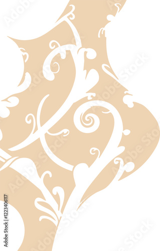  Design featuring a beige and white silhouette of a stylized floral pattern. The intricate swirls and flowing curves evoke a sense of delicacy and sophistication, making it suitable for decorative