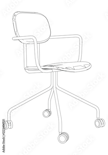 Adjustable Rolling Chair, Office chair editable vector illustration on white background. chair Line art, clip art. swivel chair, Hand-drawn design elements.