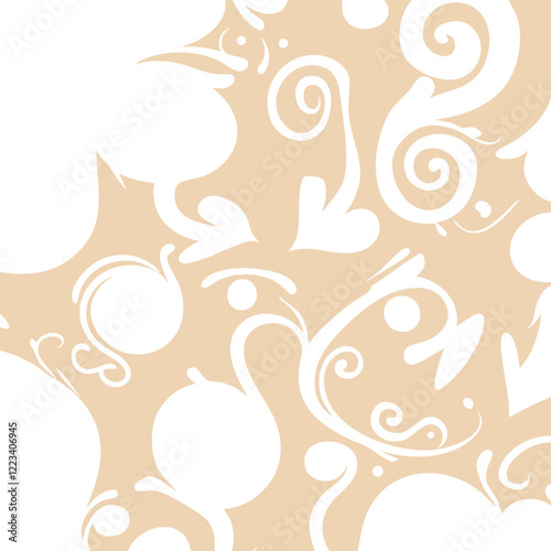 Design featuring a beige and white silhouette of a stylized floral pattern. The intricate swirls and flowing curves evoke a sense of delicacy and sophistication, making it suitable for decorative