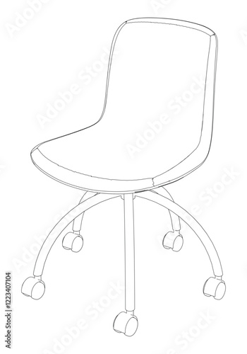 Adjustable Rolling Chair, Office chair editable vector illustration on white background. chair Line art, clip art. swivel chair, Hand-drawn design elements.