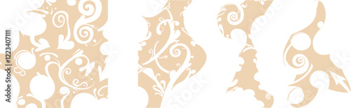 Set of artistic beige design with stylized floral pattern. Intricate curls and smooth curves show a sense of elegance and precision, ideal for artistic, decorative or design use. This abstract illust