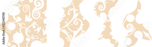 Set of artistic beige design with stylized floral pattern. Intricate curls and smooth curves show a sense of elegance and precision, ideal for artistic, decorative or design use. This abstract illust