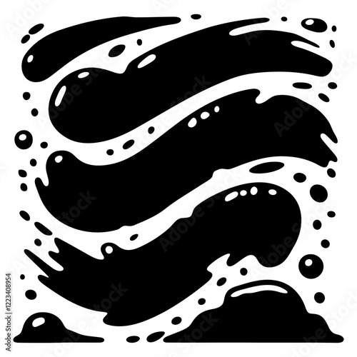 Black brush strokes, ink, abstraction in a square. Black and white vector illustration, background.