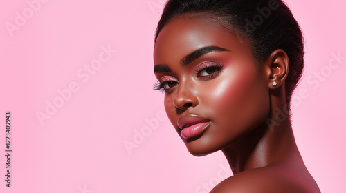 Radiant Portrait of a Confident Woman on Soft Pink Background