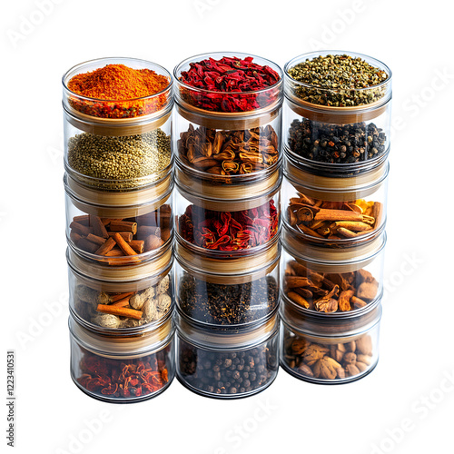 Portable Spice Racks with Transparent Swivel Compartments Isolated on Transparent Background photo