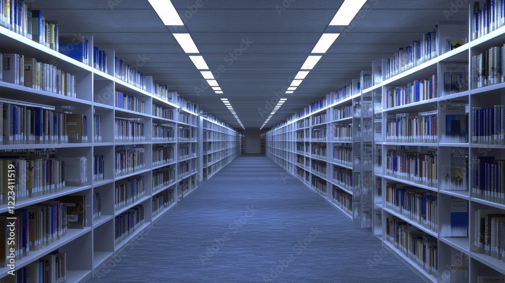 Fototapeta premium Long Library Corridor Filled With Bookshelves