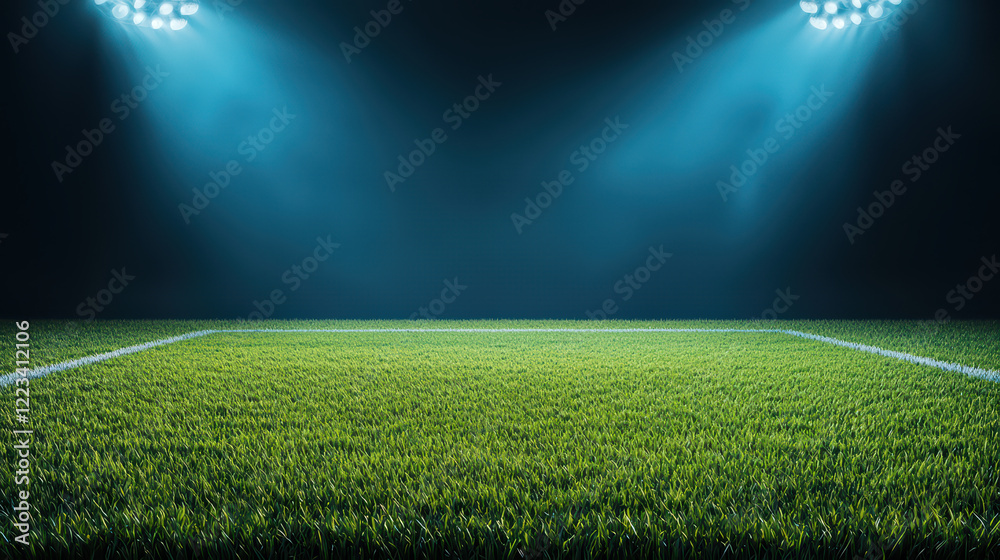Obraz premium Atmospheric shot of stadium pitch at night with bright lights