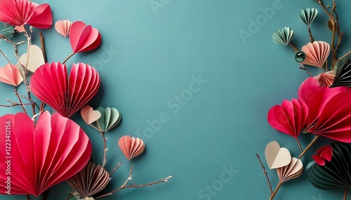 simple background with paper hearts and decoration
