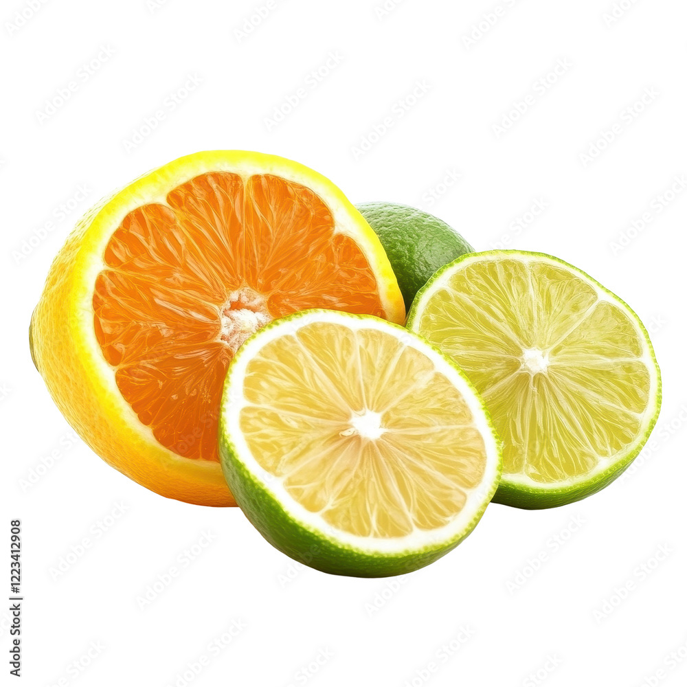 Fresh citrus fruits including orange, lemon, lime, and bergamot on a bright Transparent background, orange lemon lime bergamot isolated on PNG background Fresh citrus fruits including orange, lemon, lime, and bergamot on a bright Transparent background, orange lemon lime bergamot isolated on PNG background