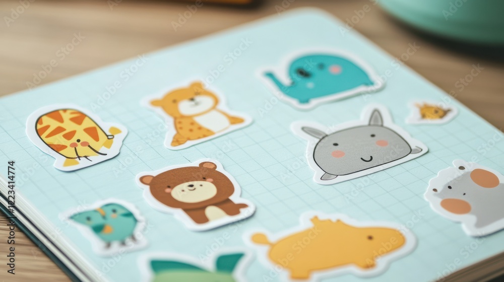 Colorful cartoon animal stickers on grid paper Colorful cartoon animal stickers on grid paper