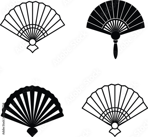 Hand fan silhouette vector illustration