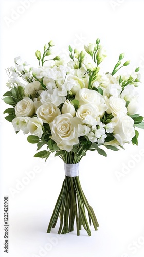 beautiful bog bouquet of white flowers for a wedding isolated n white background