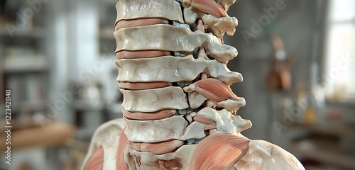 Detailed anatomical representation of the human spine, focusing on vertebral column and surrounding tissue photo