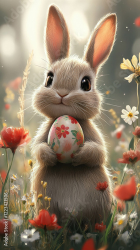 An Adorable Bunny Holding A...