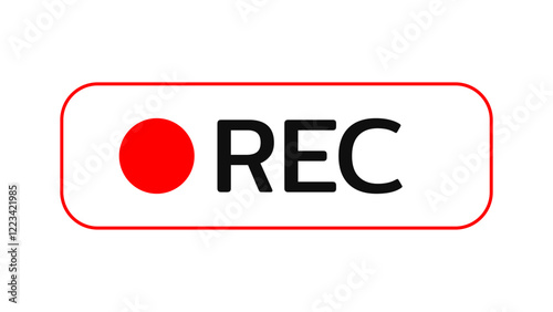 Recording icon sign, red panel, rec. isolate transparent background